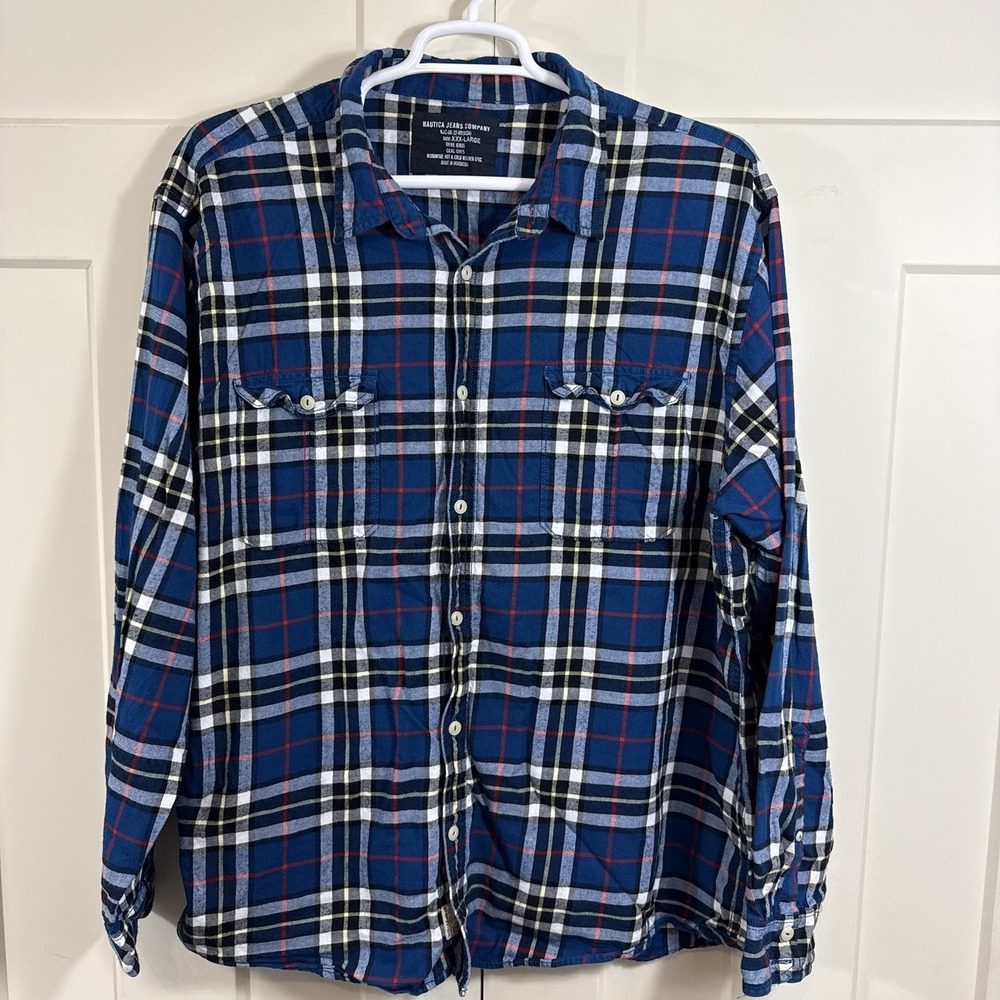 Nautica Jeans Co Men's 3XL Plaid Flannel Shirt Button Down‎